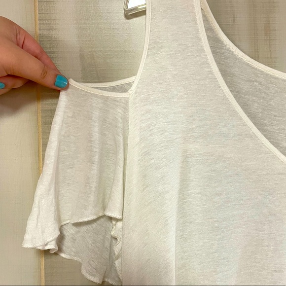 Free People White Cold Shoulder Short Sleeve Knit Top XS - Picture 6 of 6